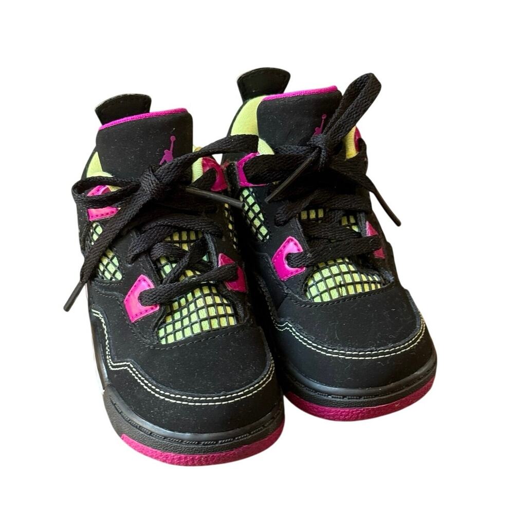 Nike Air Jordan 4 Retro Fuchsia Flash Black Pink Toddler Girls Shoes Size 6C - Picture 6 of 14